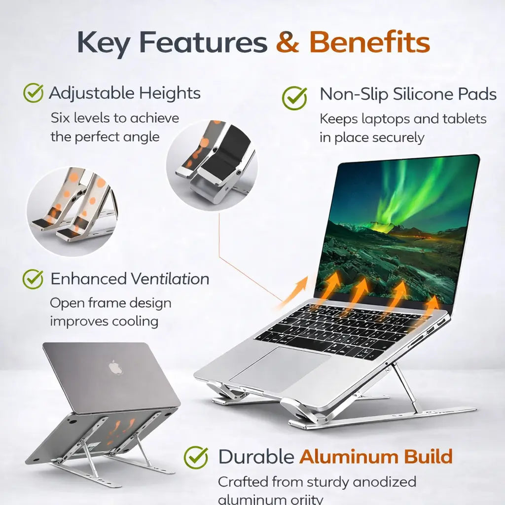 Metal Portable Laptop Stand With 7 Adjustable Angles (1 Pc)